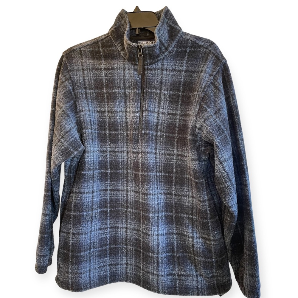 LANDS’ END DIRECT MERCHANT Women’s 1/4 Zip Pullover. Navy Plaid. Sz. MD